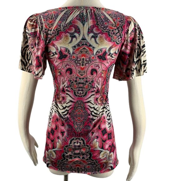 ONE WORLD XS Blouse Pink Hippy Boho Soft Stretch R - Picture 4 of 6